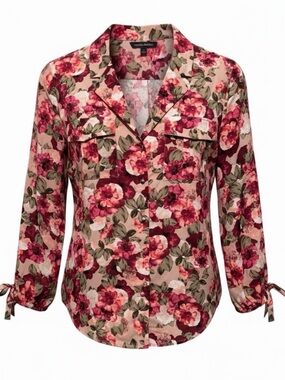 Banana Republic Pink Floral Button-Down Shirt Long Sleeves w/ Tie Cuffs MEDIUM